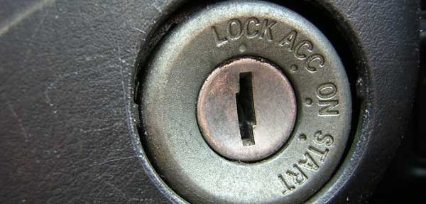 A car door lock without a key in it